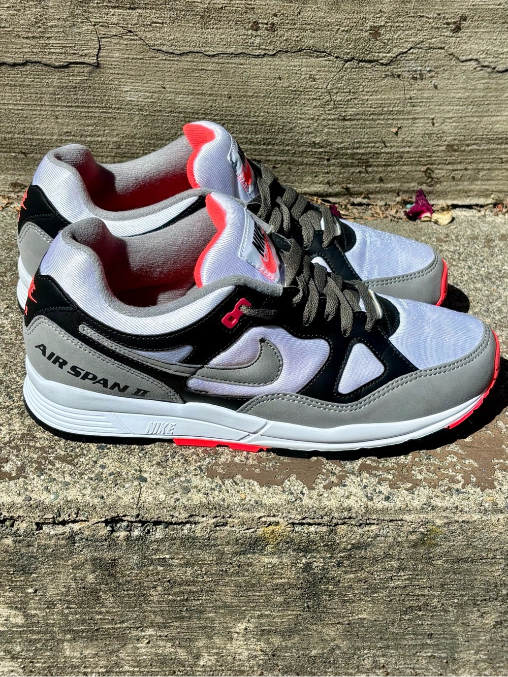 Nike Air Span II Men's White, Gray & Black Sneakers with Coral Accents